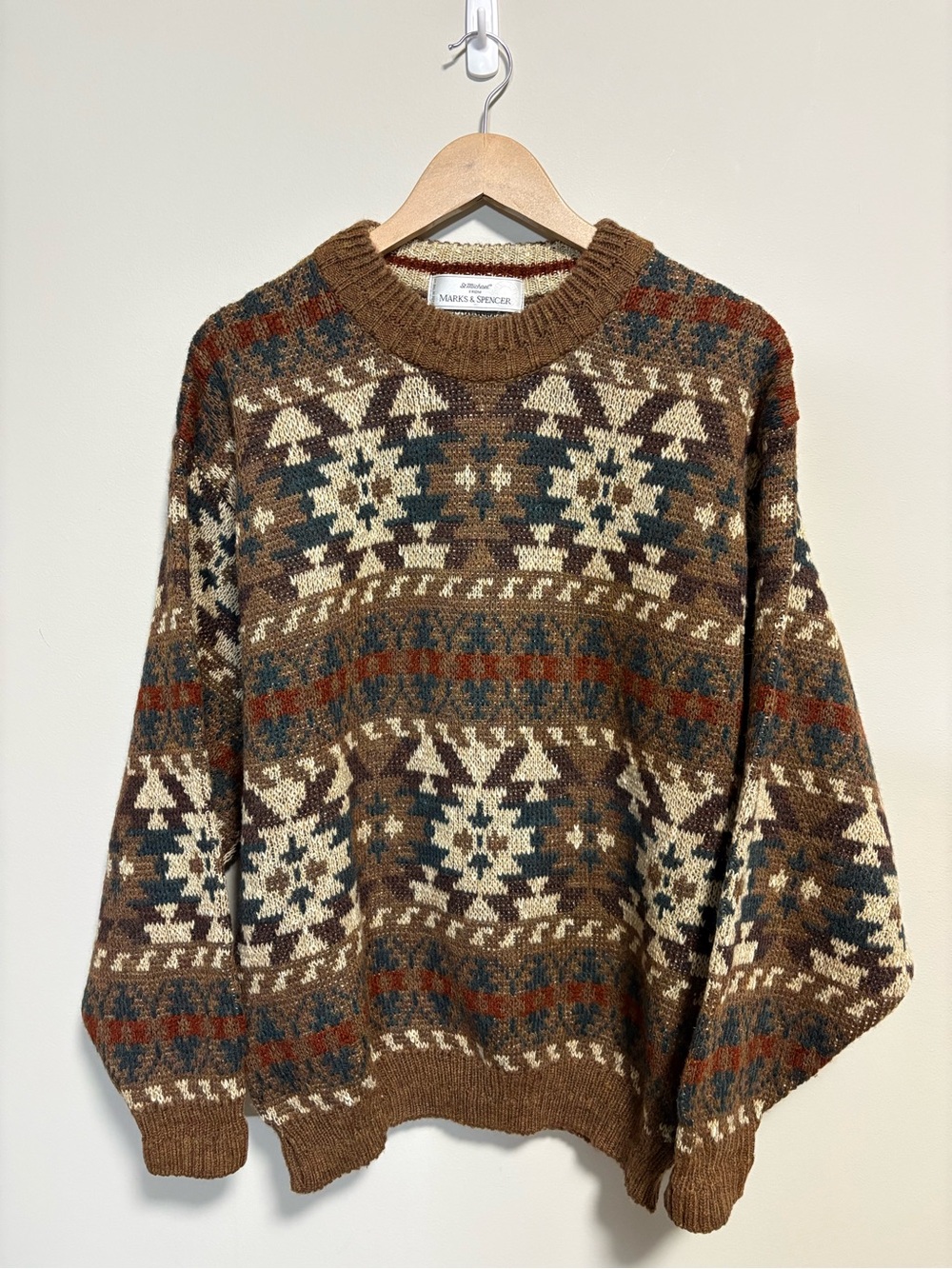 Vintage St Michael M&S Fair Isle Nordic Knit Wool Blend Sweater Size M